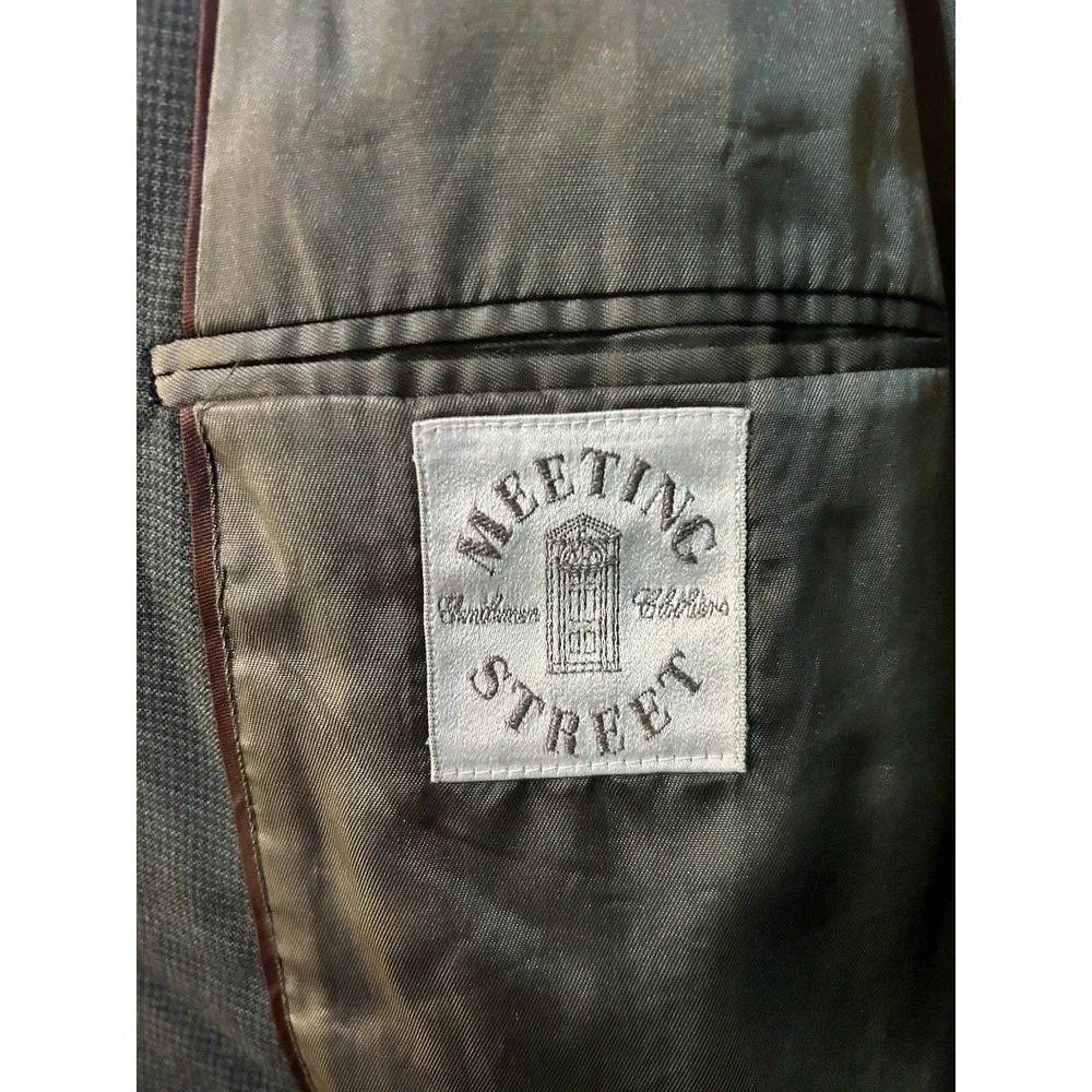 MEETING STREET Blazer Men's‎ Size 46 L Navy Herringbone Wool Double Breasted